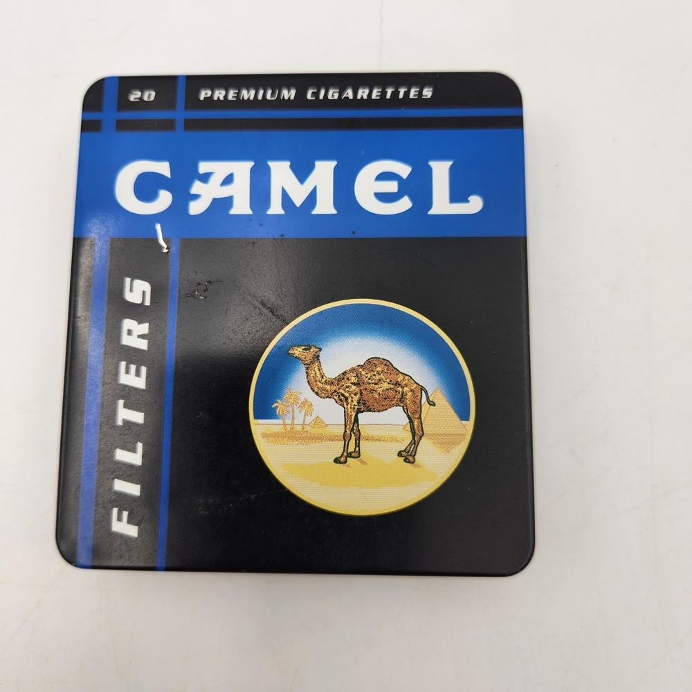 Camel Filters Premium Cigarettes Metal Tin Vintage Joe Camel Black Blue 20 Count